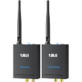 1Mii 2.4Ghz Wireless Audio Transmitter Receiver Set (1 TX + 1 RX) for TV | 320FT Long Range 20ms Low Delay HiFi Audio w/RCA(3.5mm AUX) Out/In, Wireless Adapter Kit for Powered Speaker/Stereo/Soundbar