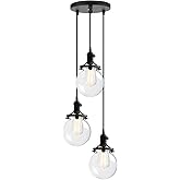Phansthy 3 Lights Chandelier Industrial Cluster Pendant Light with 5.9 Inch Clear Globe Glass Shade, Foyer Chandeliers Entryw