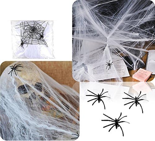 Spider Webs Webbing Cobwebs, Halloween Decorations Spiderweb Each Pack With 2 Small Black Spider -3 Packs
