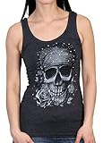 Hot Leathers Skull Bandana with Crystal Studs Women's Biker Tank Top (Charcoal Heather, Medium)