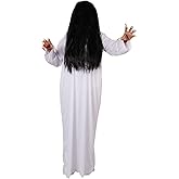 Womens Ghost Costume Adult Halloween Ghost Costume with Wig and Red Nails for Cosplay Dress Up Party Outfit