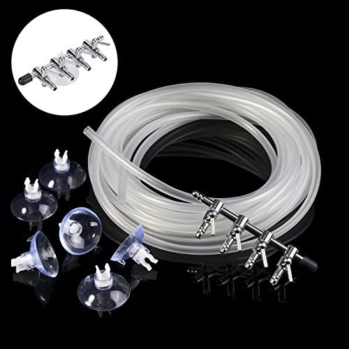 3/16-Inch,26-FT Flexible Silicone Aquarium Airline Tubing with 1-Pcs 4-Way Outlet Air Flow Control Valve and 6-Pcs Suction Cups for Aquarium Air Pump