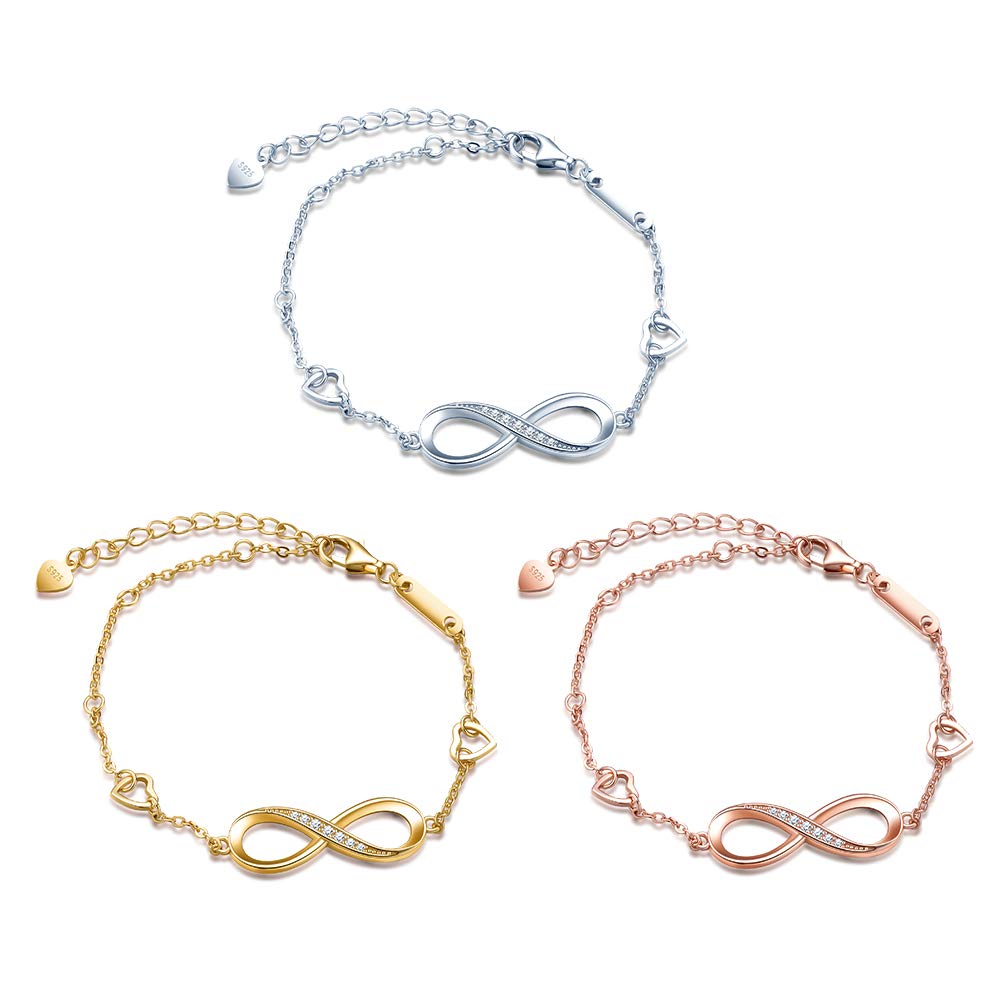 Infinity Symbol Women's Girl's Bracelet, 925 Sterling Silver Inlaid zircon Bracelet, Adjustable Heart Bangle, Christmas Birthday Gift