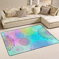 AGONA Beautiful Colorful Rainbow Mandala Flower Area Rug 4x6 Modern Soft Rugs Indoor Floor Carpet No-Shedding Non-Slip Rectangle Mat for Living Room Entryway Bedroom Dormitory