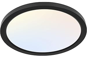 hykolity 12 Inch Selectable CCT LED Round Flat Panel Light, 24W 3000K/4000K/5000K, Edge-Lit Flush Mount Ceiling Light Fixture for Kitchen, Bedroom, Laundry and Closet Room，Black
