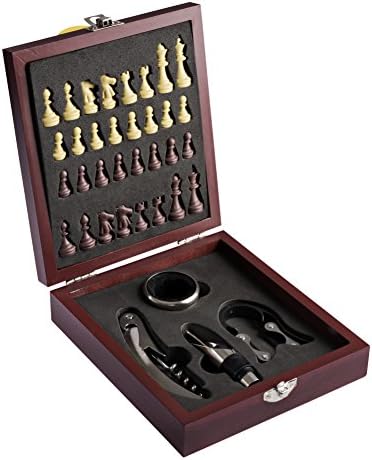 The Toy Group Chess Set, Wooden Chess Game with 4 Pcs Wine Opener Wine Set, Compact Design & Secure Closure, Great Gift Idea