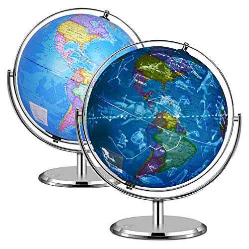 Illuminated Constellation World Globe - 2 in 1 Interactive World Globe with Stand, Built-in LED Light, USB Night View Stars & Constellation Globe for Home Office Décor, Ideal Educational Learning Toy - Thumbnail 7