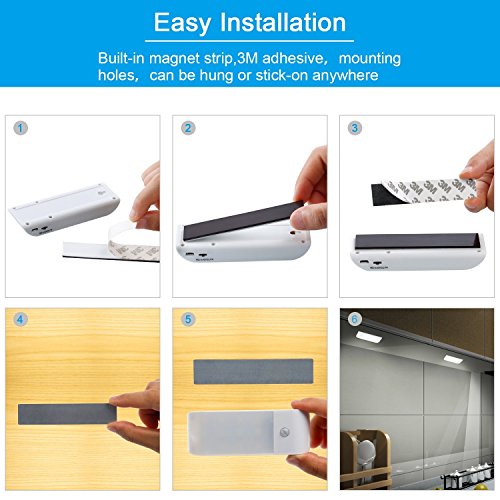 Motion Sensor Light LED Under Cupboard Night Light with Rechargeable Battery DIY Stick-on Anywhere Security Lights and Emergency Lights for Hallway Bedroom Drawer Wardrobe Cupboard Lights (2 Pack)