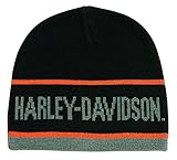 Harley-Davidson Men's H-D Script Striped Knitted Beanie Cap, Black KNCUS027030