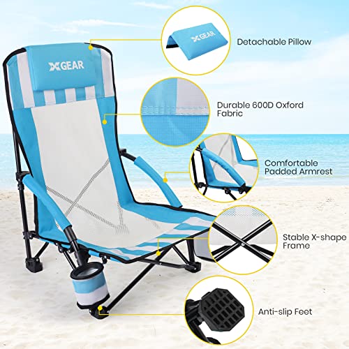 thumbnail image 2 of GYMAX Beach Chairs, Backpack Camping Chair With Armrest, Cooler Bag, Cup Holder, Towel Bar & Side Pockets, Sunbath Sling Tanning Lounge, Folding Layout Chair (with Table, Blue Leaves 2 of 11