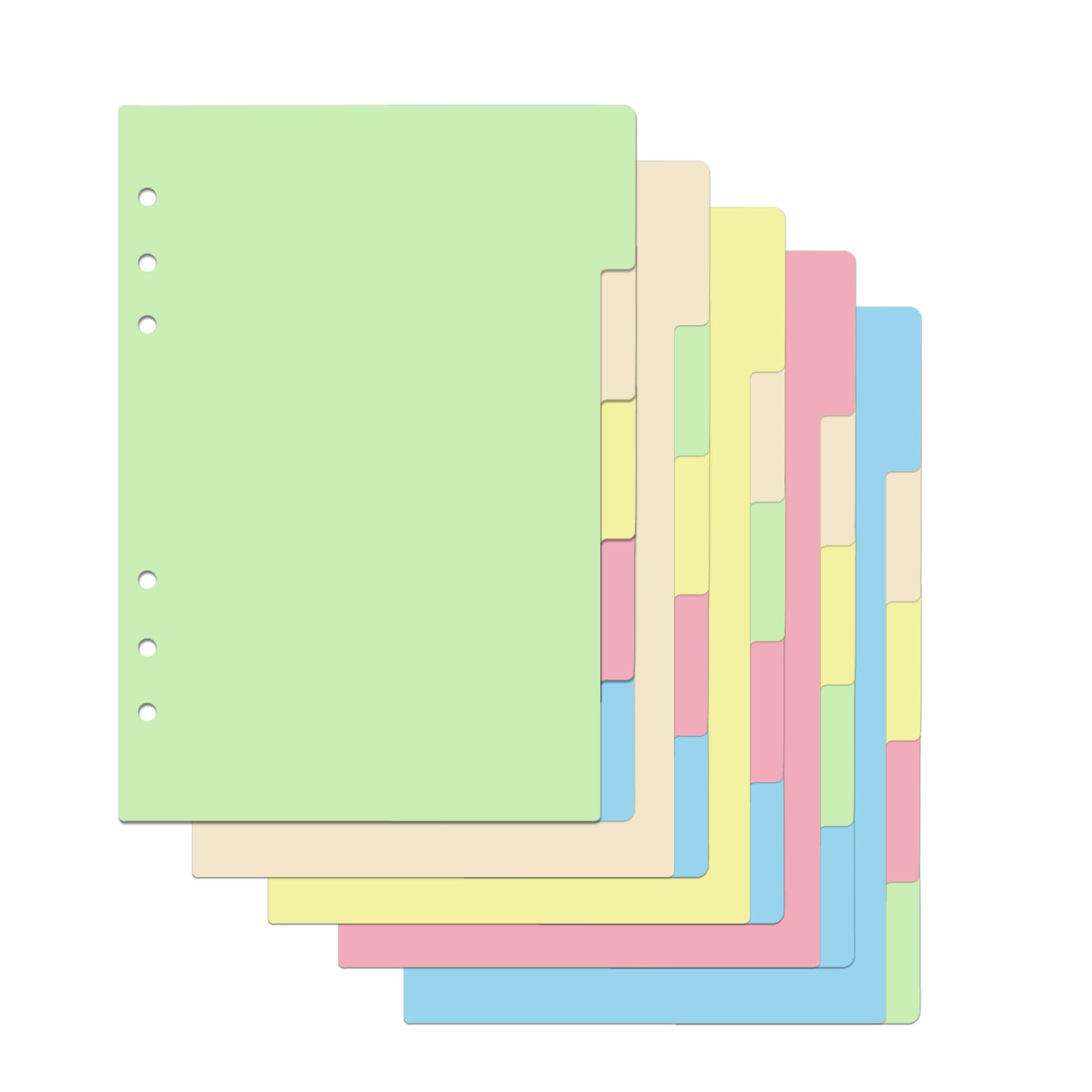 Rongxze 25 Pcs/5 Sets A5 Subject Dividers Paper Sheet, 5 Colors A5 Binder Dividers 6 Holes, A5 Binder Inserts Tabbed Index Divider for Notebook, Insert, Personal Organizer (21x15cm) (A5)