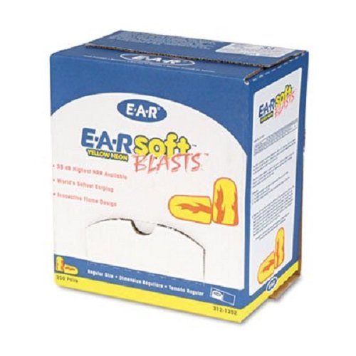 3M E-A-Rsoft Blasts Earplugs, Uncorded, Foam, Yellow Neon/Red Flame, 200 Pairs/Box