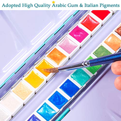 Artsy Artist Grade Watercolor Paint Set 24 Glitter Colors and Water