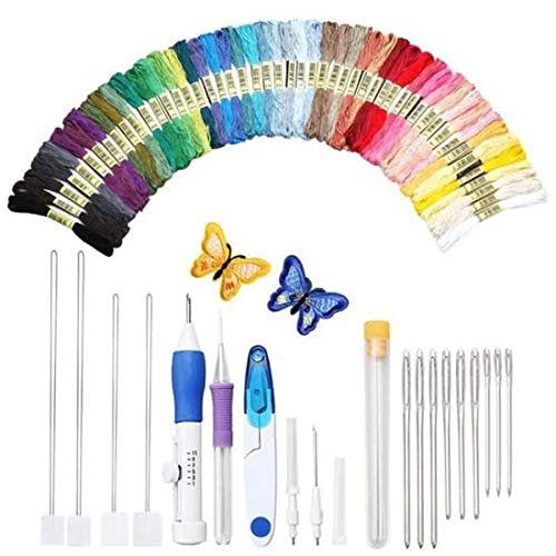 Lihin Christmas Indoor Decoration Magic Embroidery Pen Set,Embroidery Pen Punch Needle Craft Tool Including 50 Color Threads for Embroidery Threaders Knitting Sewing Tool
