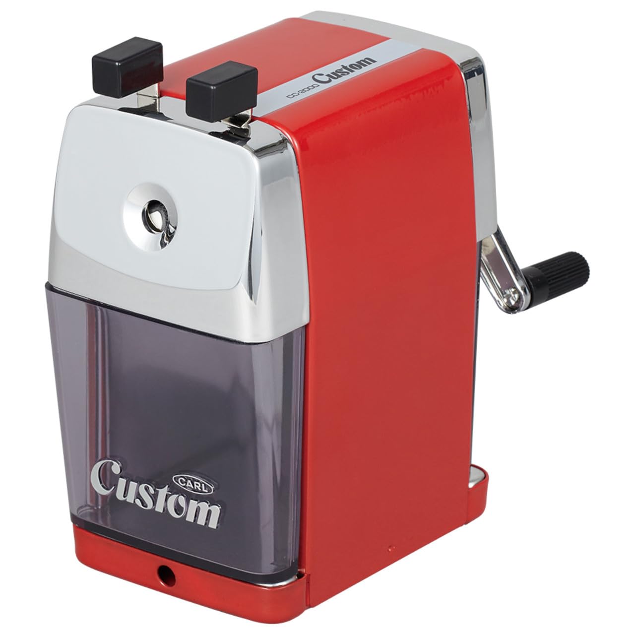 Carl Pencil Sharpener, CC-2000, Custom, Red, 5-Point Selector. Manual, Quiet for Office and Home Desks, School Classroom