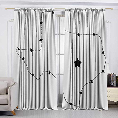 Anzhutwelve Texas Star,Light Blocking Drapes USA State Map with Barbed Wire Pattern Monochrome Border Control Image W84 x L96 Decorative Curtains for Living Room