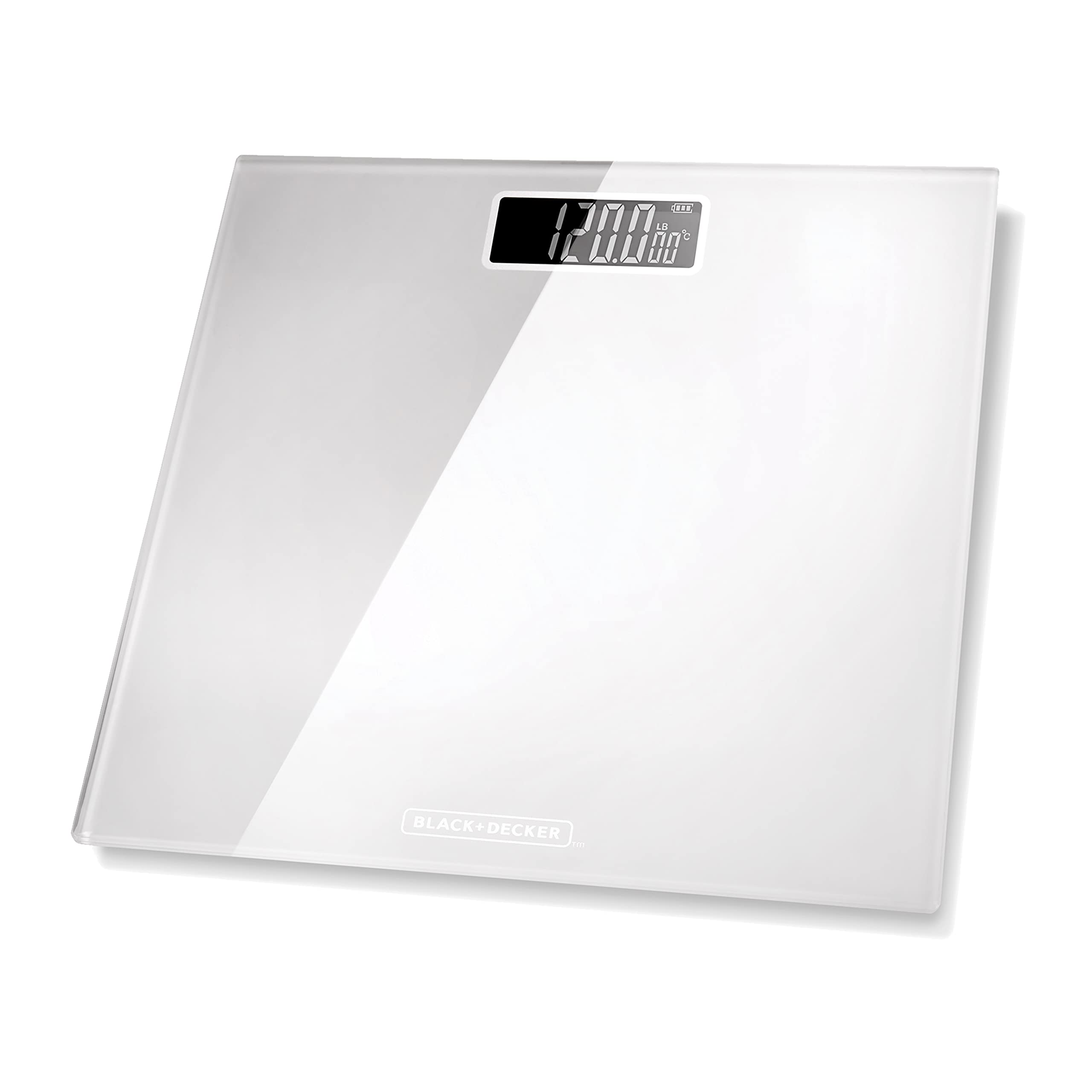 BLACK+DECKER BXBS0001GB Digital Bathroom Scale, High Precision Sensor System, Durable Tempered Glass, LCD Display, White