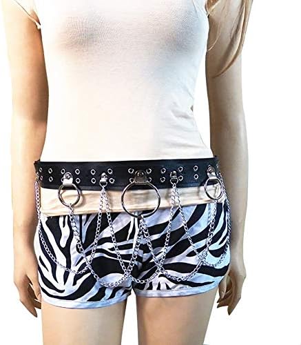 Women Faux Leather Harness Garter Belt Adjustable Waist Leg Body Caged with Punk Metal Chain