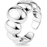 UneDouce Gold Chunky Dome Rings for Women | Textured Puffy Statement Band Ring Stacks | 14K Gold Plating Adjustable Rings for Women