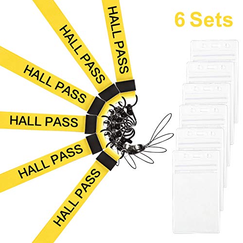 Melife 6 Pack Hall Pass Lanyards with ID Badge Holder Card Passes & Safety Breakaway Lanyards Keys J Hooks Clip Vertical Plastic Sleeve Cover Waterproof Nametags Protectors Office School -Yellow