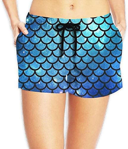 KKZOQ Blue Galaxy Mermaid Scale Basic Novelty Beach Shorts For Women Sports Sports Pants