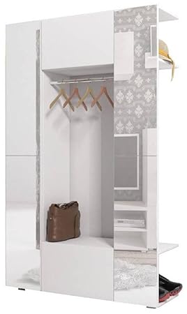 JUSTyou Cube Garderobenset Garderobe Garderobenschrank (HxBxT): 190x120x37 cm Weiß Matt mit Spiegel