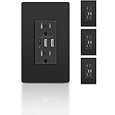 TOPELER Black USB Wall Outlet, 30W 6.0A USB C Electrical Outlet, 15 Amp Tamper-Resistant Receptacle Plug, Charging Power Outl