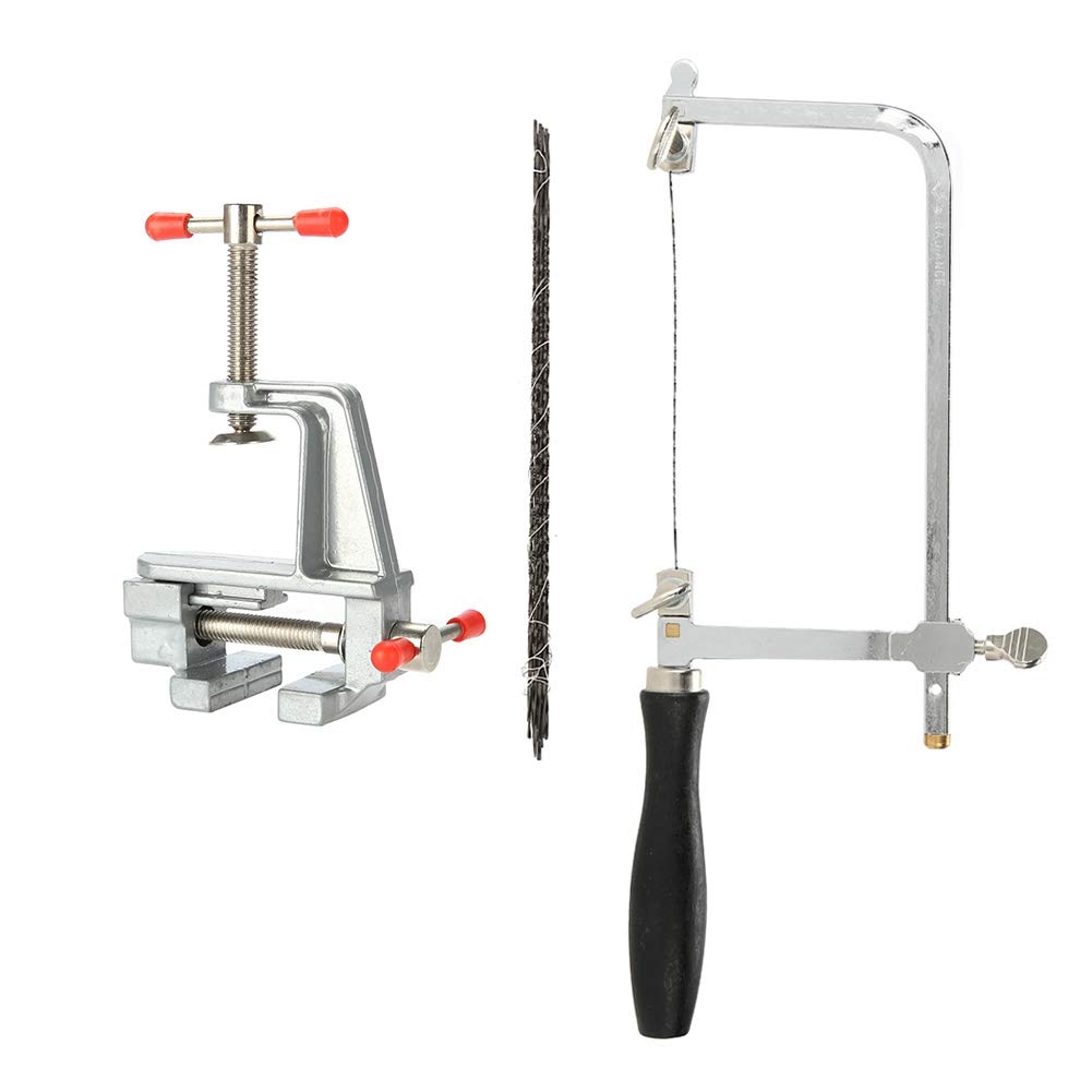 Jewelry DIY Repair Tools Set Adjustable Hacksaw Saw Blades Clamp Bench Vise Multi-Purpose Tool Kit for Woodworking Crafts Electronics Jewelry Making Black 12 Pieces