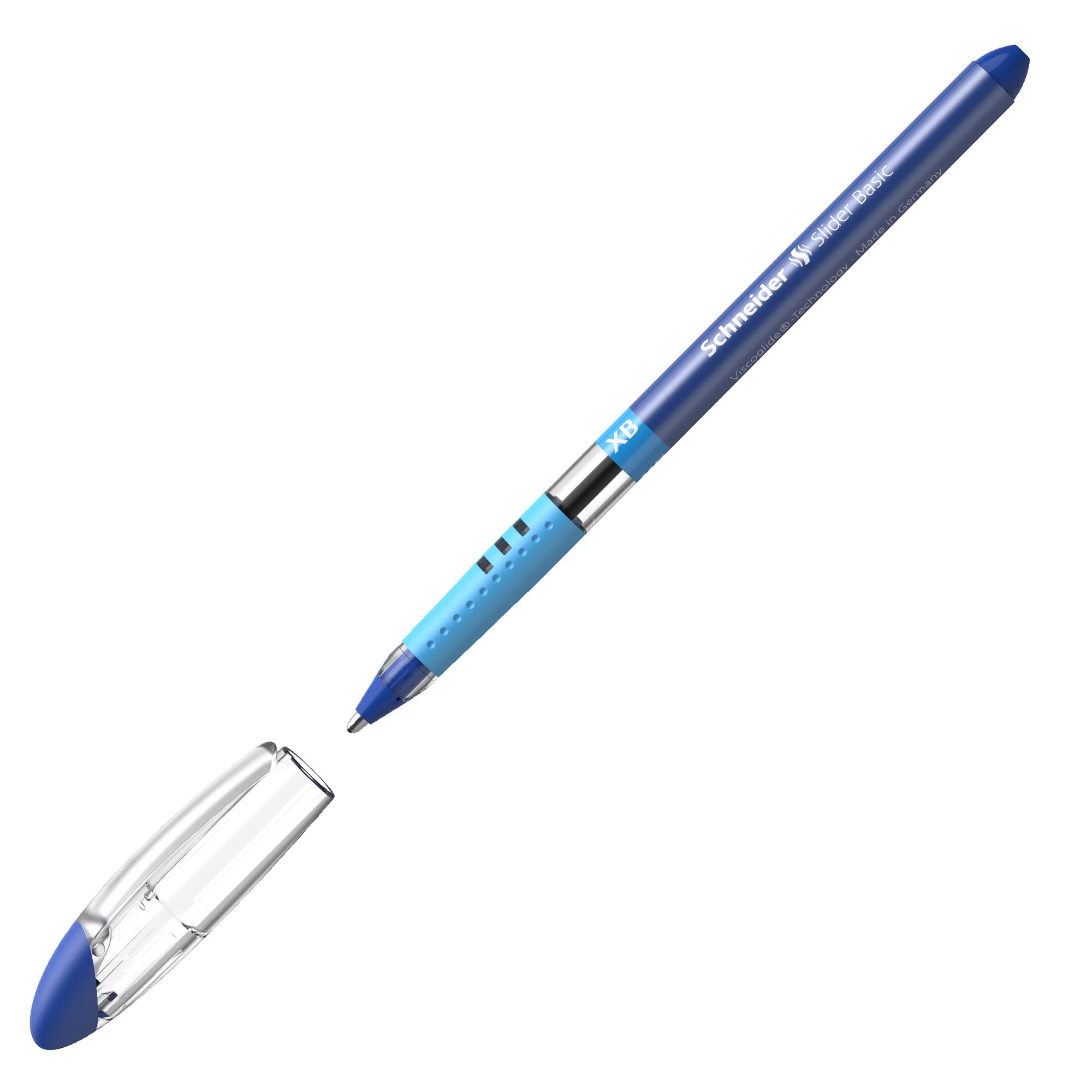 Schneider 151203 writing instruments ballpoint pen Slider Basic, cap model, XB, blue, barrel color transparent, 1 piece