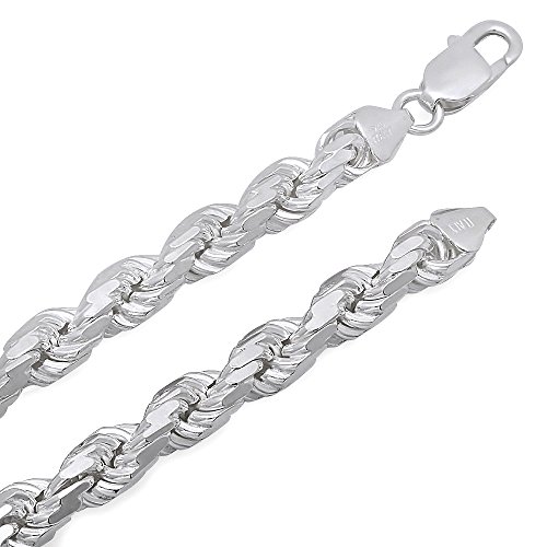 925 sterling silver 7mm diamond-cut rope link italian n…