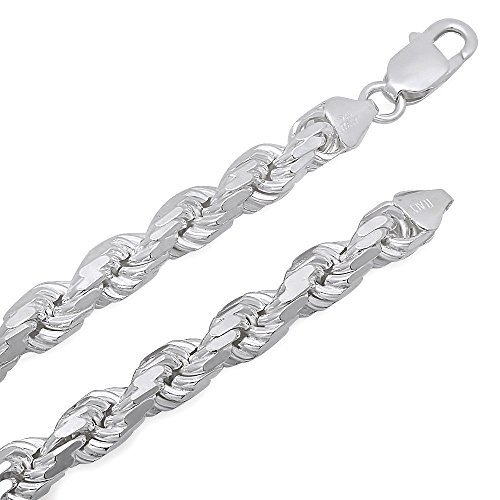 925 Sterling Silver 7mm Diamond-Cut Rope Link Italian Nickel Free Chain, 24