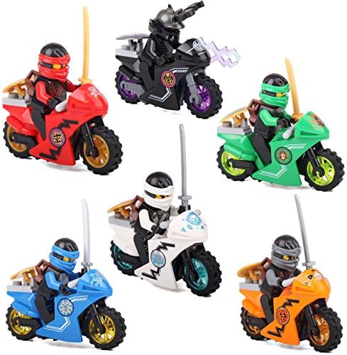 PlayMax 6pcs Sets Minifigure Ninja Motorcycle Tornado Lloyd Cole Jay Lord Building Bricks Chariot Toys Black Ninja Master of Earth Blue Lightning Phantom