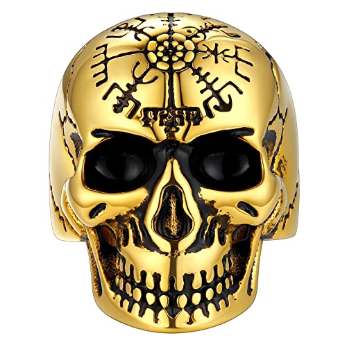 FaithHeart Male Skull Rings Norse Viking Vegvisir