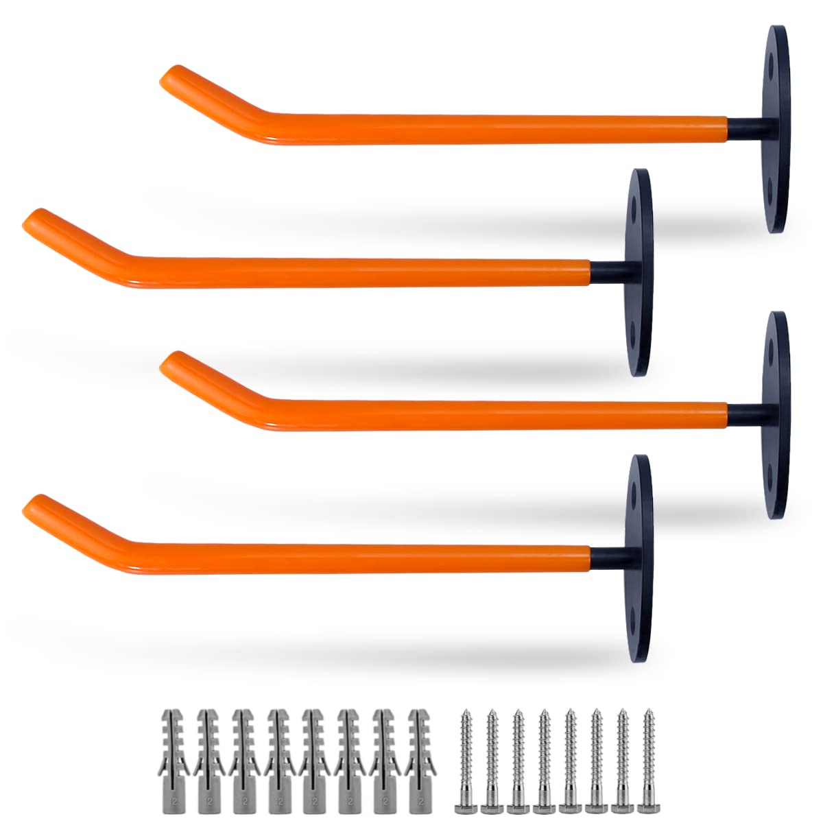 4 pieces heavy duty garage storage hooks, tyre mount, wall mount, storage rack with anti-slip coating, perfect for tyres, cyclists, ladder tracks and other bulky tools