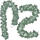 Supla 2 Pack Total 12' Long Artificial Silver Dollar Eucalyptus Leaves Garland Holiday Season Floral Greenery Garlands Fake Hanging Eucalyptus Leaf Garland in Grey Green