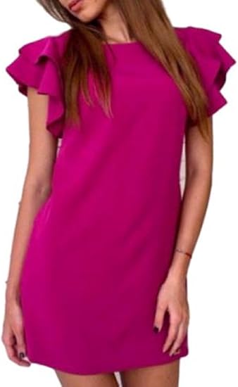 Amazon サンルート21 ドレス フリル 袖 水色 黄色 赤 レディース 二の腕 ワンピース M マゼンタ イブニングドレス 通販