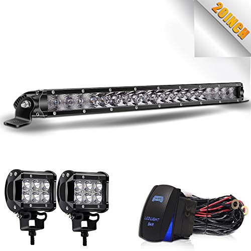 LED Light Bar TURBOSII 21/23″ Led Work Light 100W Single Row, Offroad Driving Lamp Lights Spot & Flood Combo Beam Light Bar + 4″ Led Pod Lights for Ford SUV Truck Jeep Cherokee Dodge Ram,1 Yr Warranty