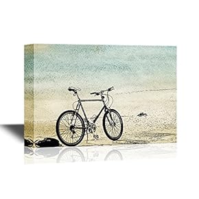 Canvas Wall Art - Abstract Art with a Bicycle on The Beach - Gallery Wrap Modern Home Art | Ready to Hang - 12x18 inches