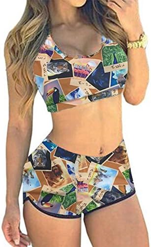 QingLemon Women Two Piece Boyleg Short Swimsuits Sporty Bathing Swimwear(FBA)