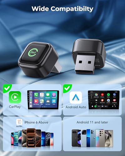 Wireless CarPlay Adapter, Convert Wired to Wireless, 2-in-1 CarPlay & Android Auto, Mini Plug & Play, Fast Auto-Connect & No Latency, USB/USB-C for Cars with Built-in CarPlay & iOS 10+/Android 11+