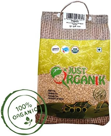 Just Organik Moong Dal Mogar 2 lbs (908 gm), 100% Organic, GMO Free, Chemical Free, Pesticide Free, USDA Certified