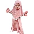 ODASDO Newborn Infant Baby Girls Prayer Dress Muslim Clothes for Toddler Kids Long Sleeve Abaya with Hijab Two Piece Set