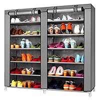 TXT&BAZ 36-Pairs Portable Shoe Rack Double Row with Nonwoven Fabric Cover (7-Tiers Silver Grey) (Renewed)