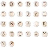 Fashewelry 26pcs Freshwater Shell Letter Beads 8mm Alphabet A-Z Initial Flat Round Mother of Pearl Seashell Beads with Gold ABC English Letter for Bracelet Necklace Earring Jewelry Craft