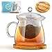 Glass Teapot with Infuser and Bamboo Trivet in Beautiful Gift Box - Premium Quality - Oversized Removable Strainer - Lid Fits With or Without Strainer - Loose Leaf & Blooming Tea Pot - Perfect Gift