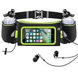 iRainy Neoprene Water-Proof Hydration Running Belt W Touchscreen Zipper Pockets Fitness Workout Belt with Two 12oz BPA-Free Leak-Proof Water Bottles Belt Fits All Smartphones (Green)