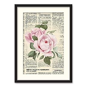 Black Paper Framed Canvas Wall Art for Living Room, Bedroom Animals or Plants Pop Up Vintage Newspaper Backgroud Canvas Prints for Home Decoration Ready to Hanging - 23x31 inches