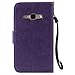 Harryshell J1 2016 Case, Galaxy Amp 2 Case, Galaxy Express 3 Case, (TM) Cave Tree Cat Wallet Flip Leather Case Cover with Card Slot & Wrist Strap for Samsung Galaxy J1 2016 / Amp 2 / Express 3 Purple