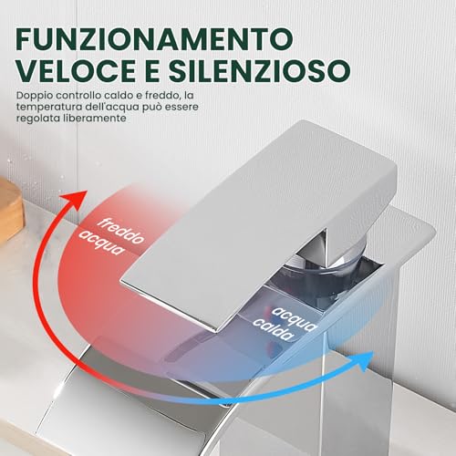Vuadzren Bathroom Faucet with Drain Set, Waterfall Mixer Tap for Washbasin, Single Lever Bathroom Tap with Connection Hose G3/8 for Guest Toilet (Drain Height 80 mm, Chrome)