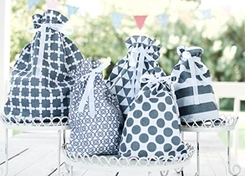 Reusable Fabric Gift Bags Gray, set of 5 - Wrap Presents in Seconds!